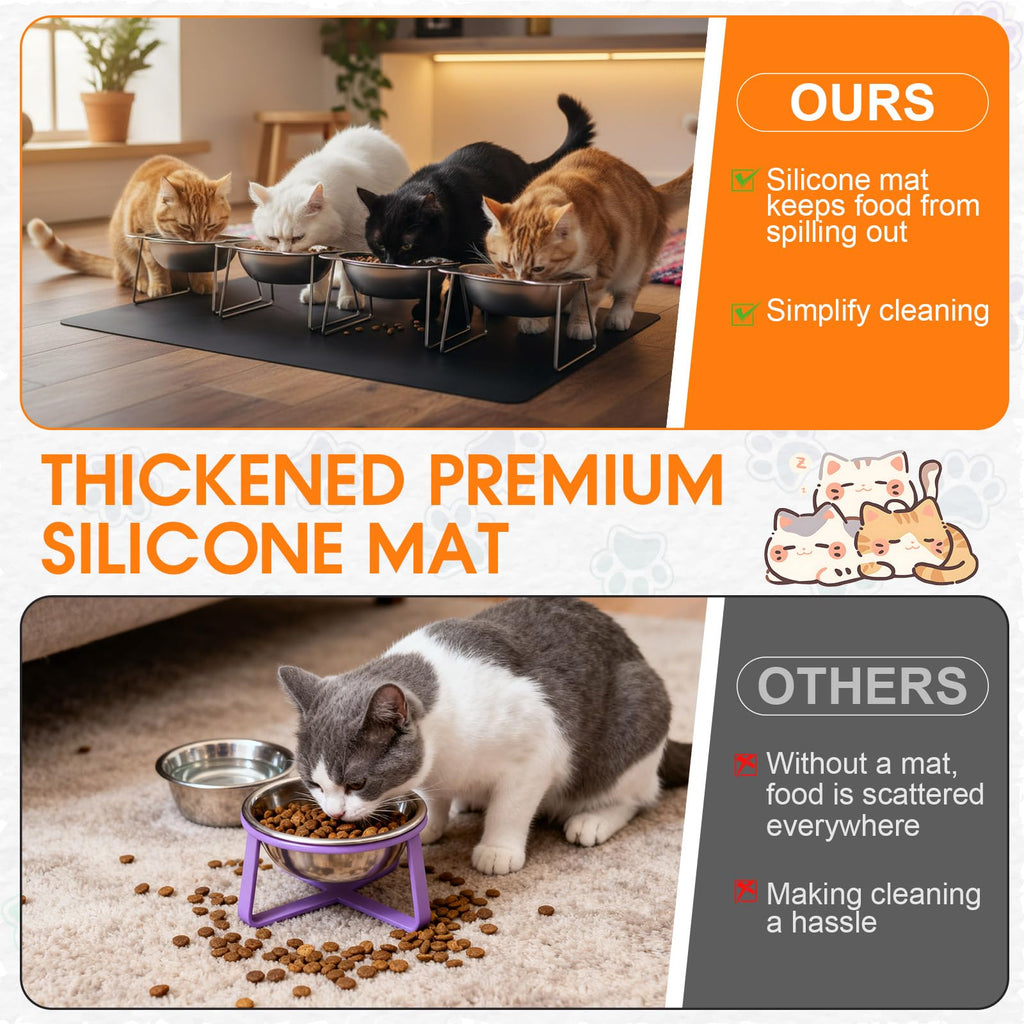 4 Set Elevated Stainless Steel Cat Food Water Bowls I27813