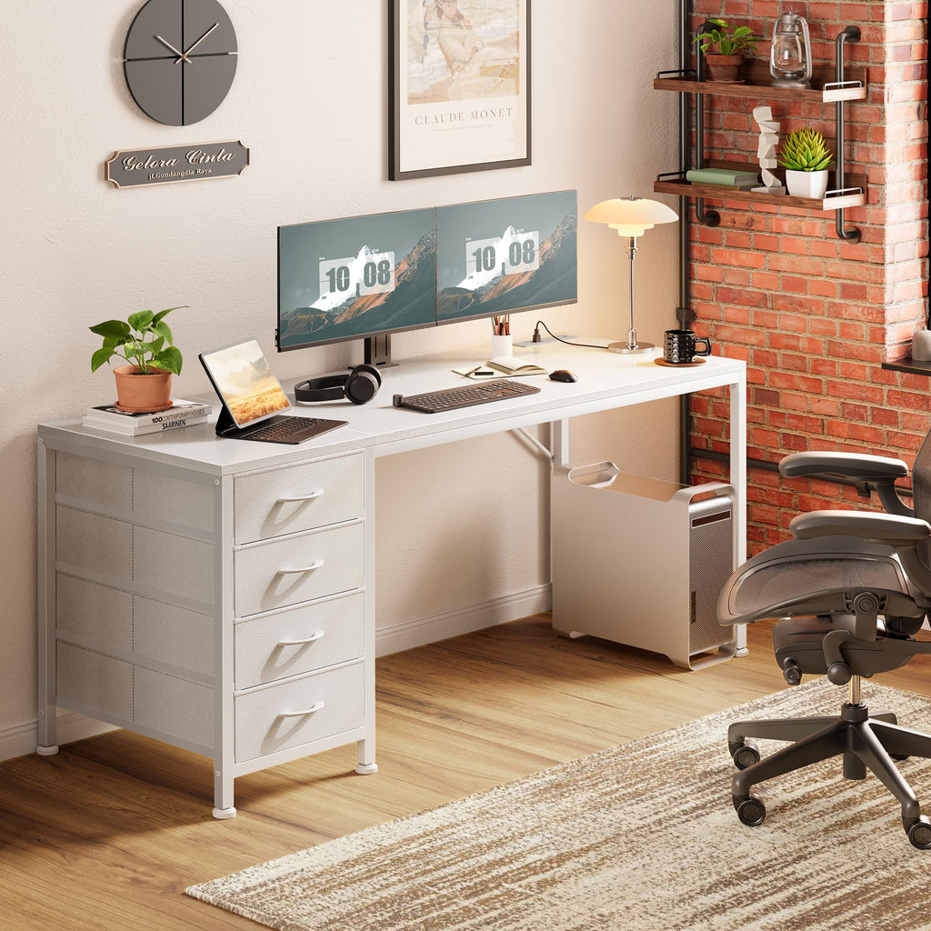 55.1 Inch White Desk with Power Outlets and USB-C Port X74268