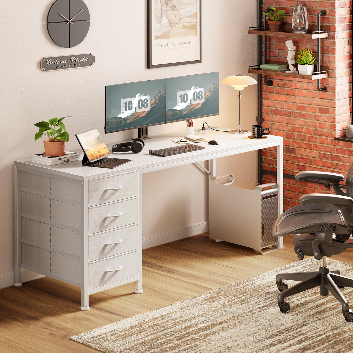 55.1 Inch White Desk with Power Outlets and USB-C Port X74268