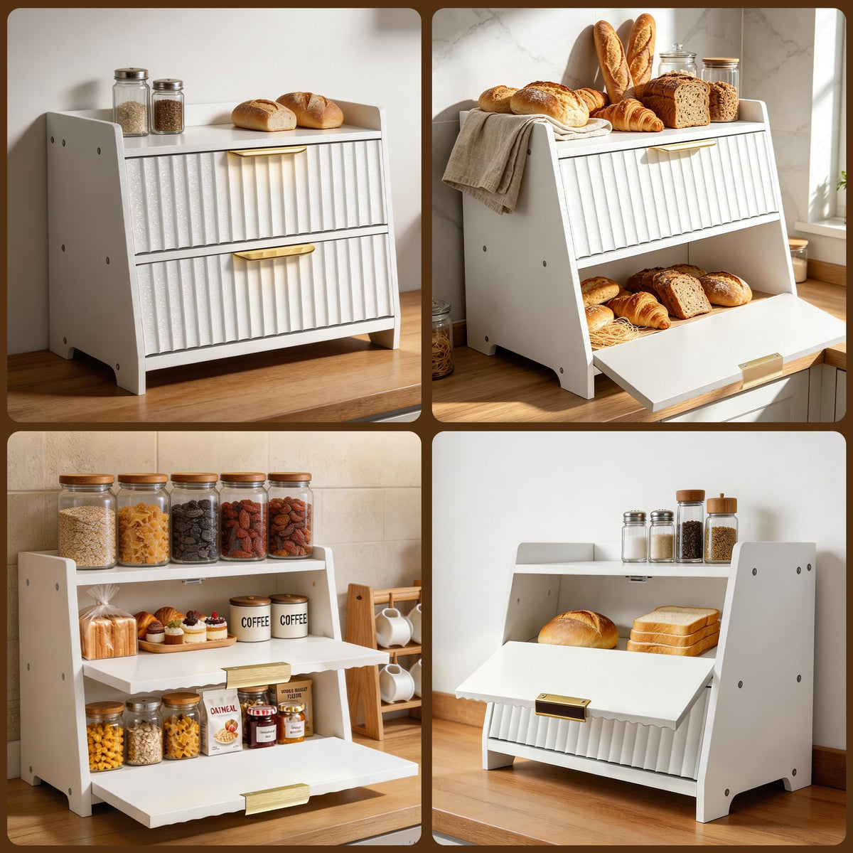 White Double Layer Wooden Bread Box A634071