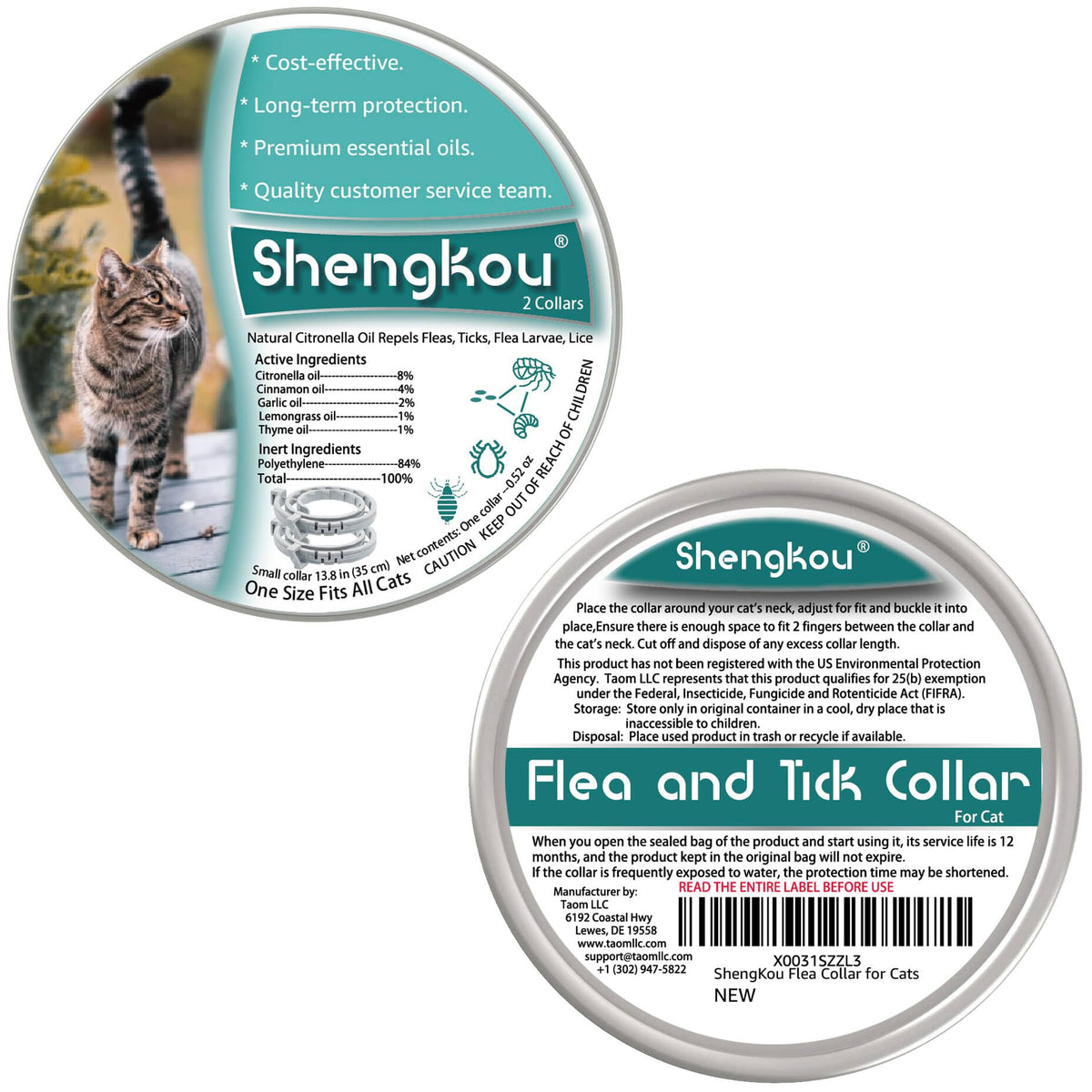 Flea and Tick Collar for Cats 12-Month Protection Waterproof 2 Packs B33532