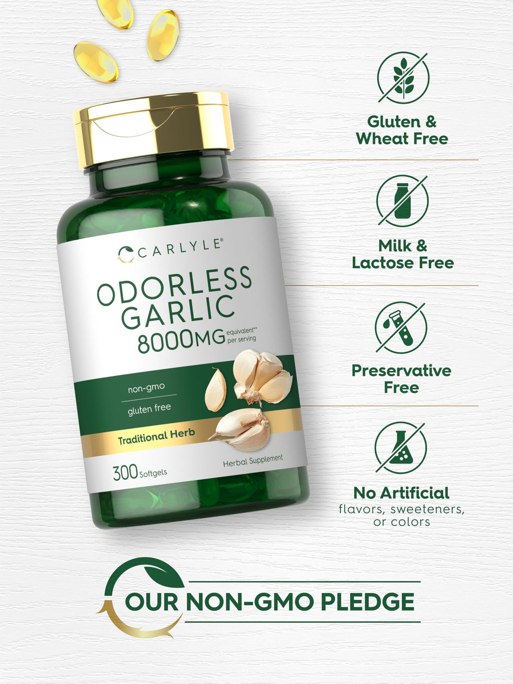 Odorless Garlic Softgels Supplement 300 Count G9943