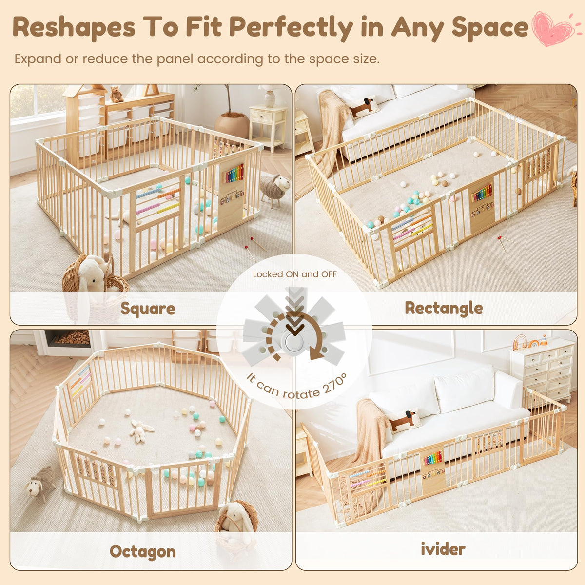 Wooden Playpen with 3 Learning Toys V2899