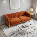 Orange Velvet 3 Seater Sofa with Gold Metal Legs C346
