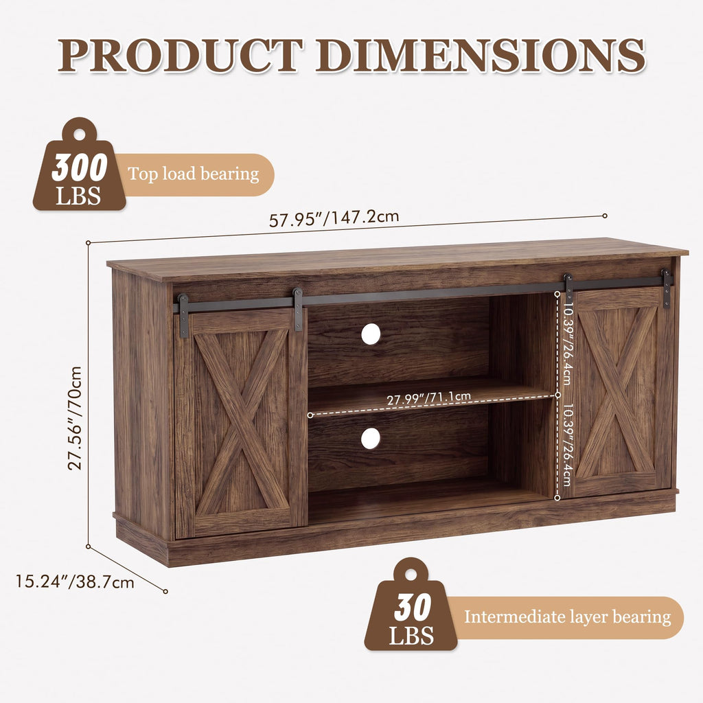 65 Inch Rustic Brown Farmhouse TV Stand X54535