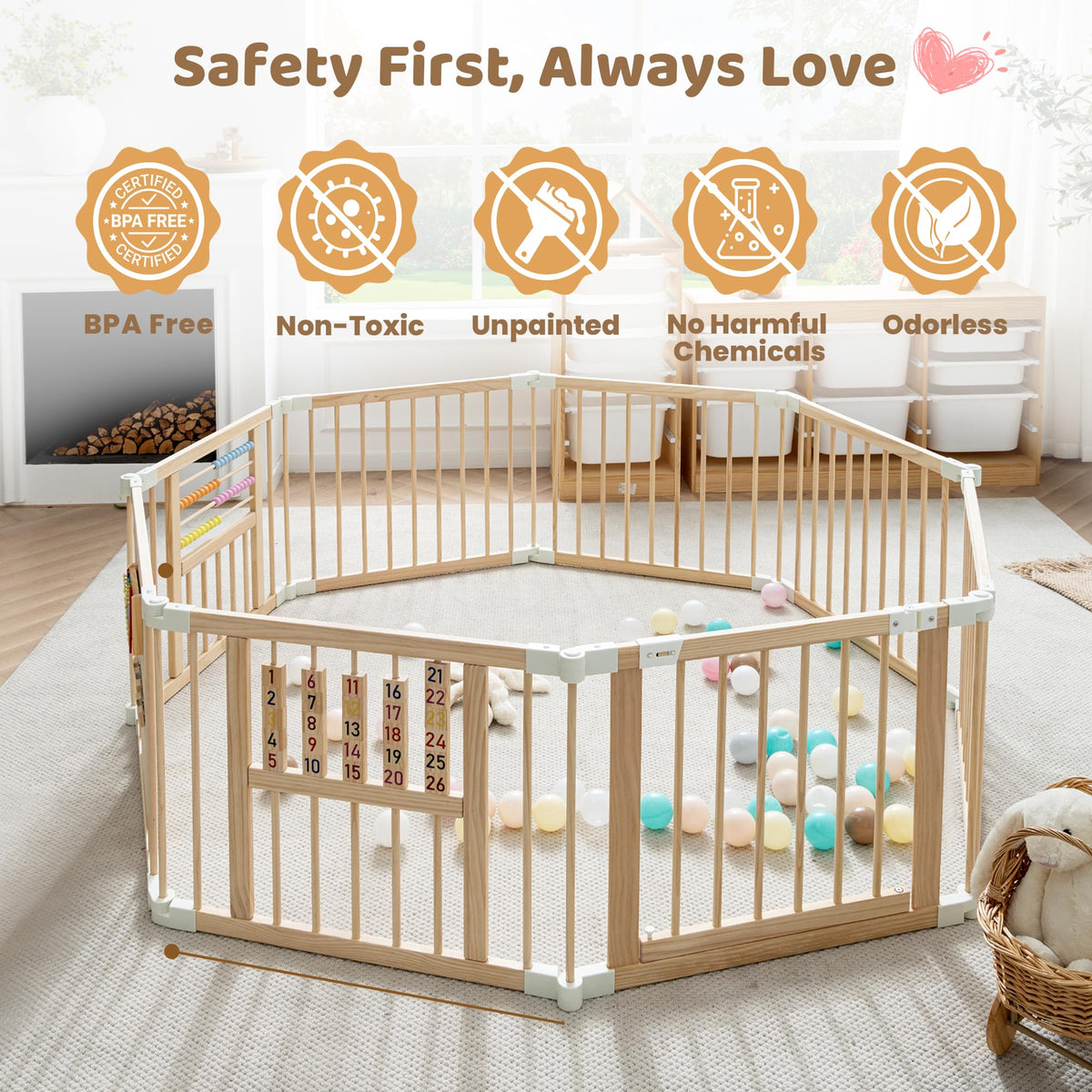 Wooden Playpen with 3 Learning Toys V2899