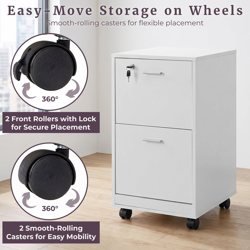White 2-Drawer Wooden File Cabinet with Lock X7475