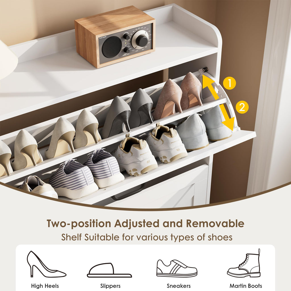 White 2 Flip Drawer Shoe Storage Cabinet U9012