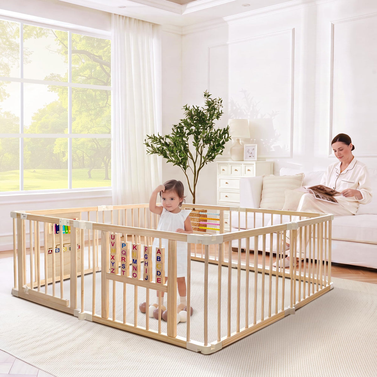 Wooden Playpen with 3 Learning Toys V2899