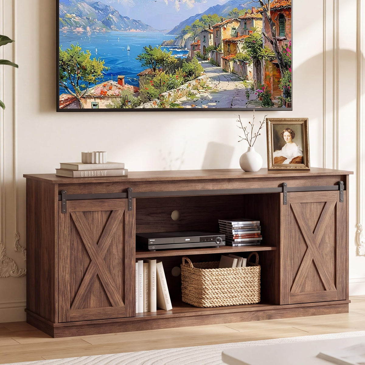 65 Inch Rustic Brown Farmhouse TV Stand X54535