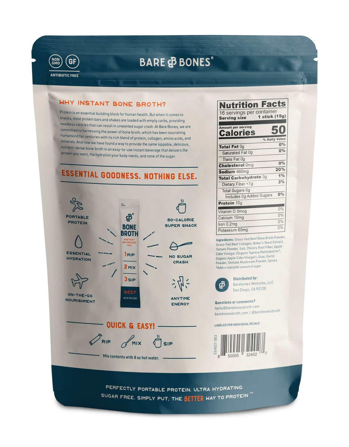 Beef Bone Broth Instant Powdered Mix 32 Pack T62077