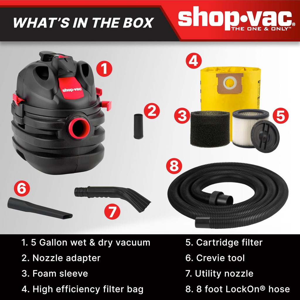5 Gallon 6.0 Peak HP Portable Wet/Dry Vacuum G1909