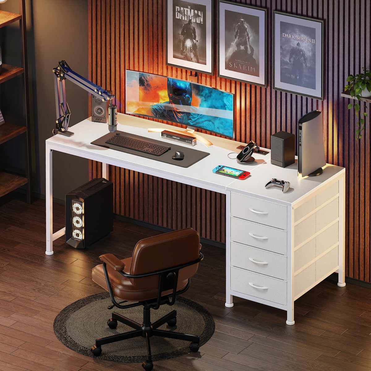 55.1 Inch White Desk with Power Outlets and USB-C Port X74268