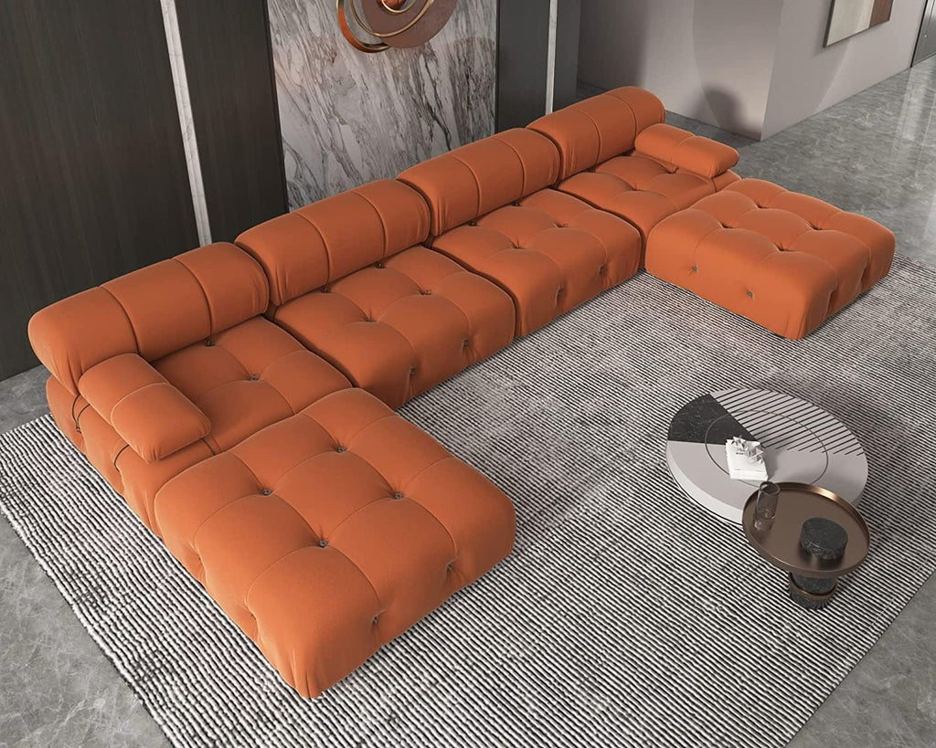 Orange Velvet U-Shaped Sectional Sofa with Chaise L967