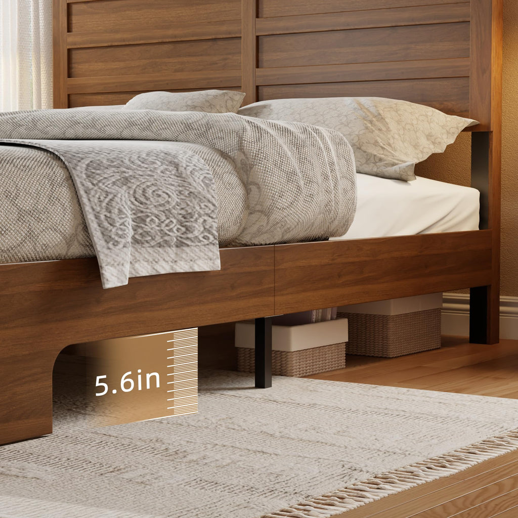 Queen Size Wooden Bed Frame with Headboard and Storage Footboard E438393