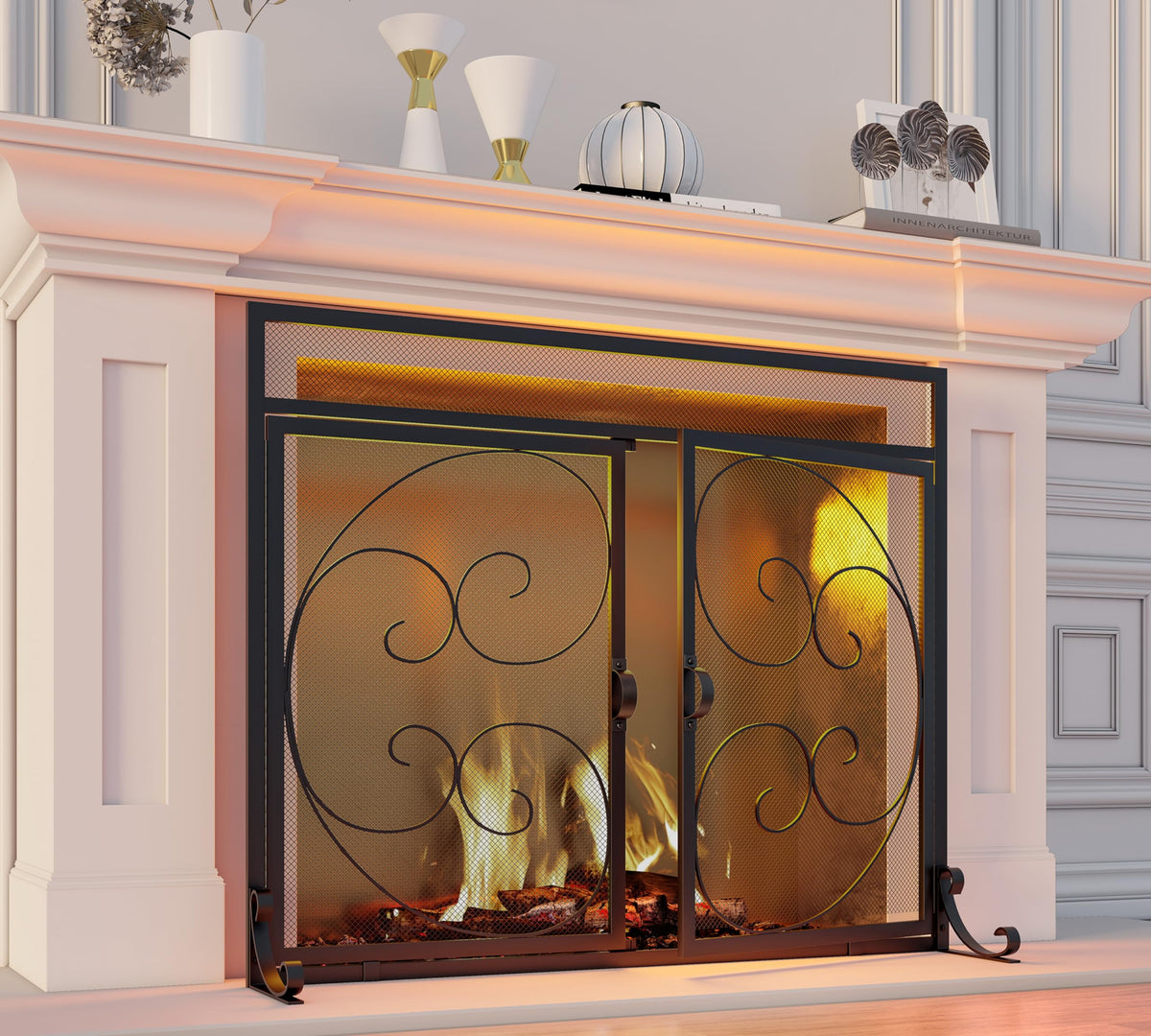 Black Wrought Iron Fireplace Screen H65212