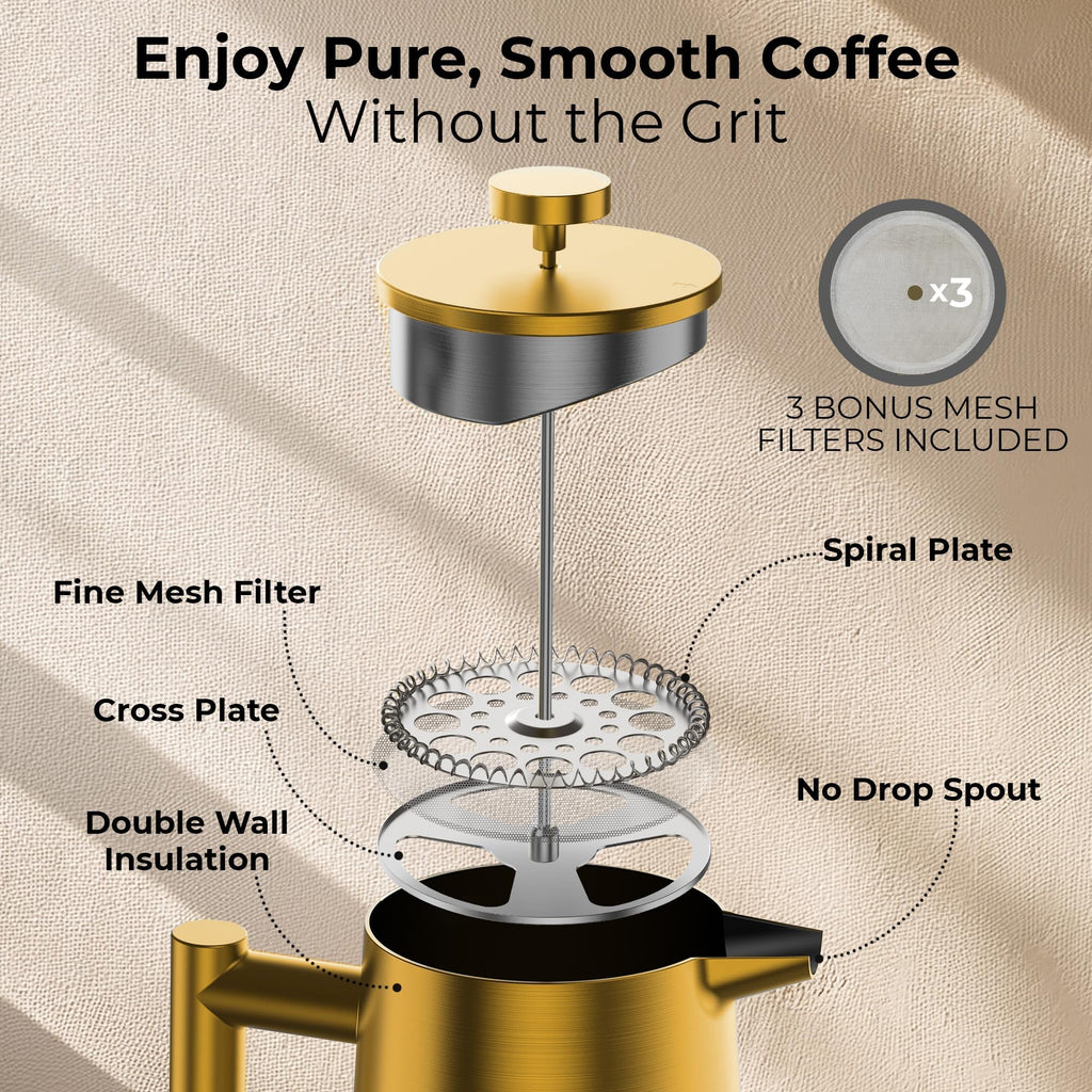 Stainless Steel Double Wall Insulated French Press 34 Oz C14953