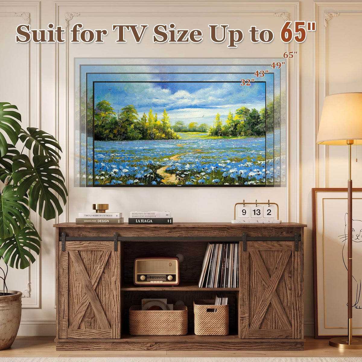65 Inch Rustic Brown Farmhouse TV Stand X54535
