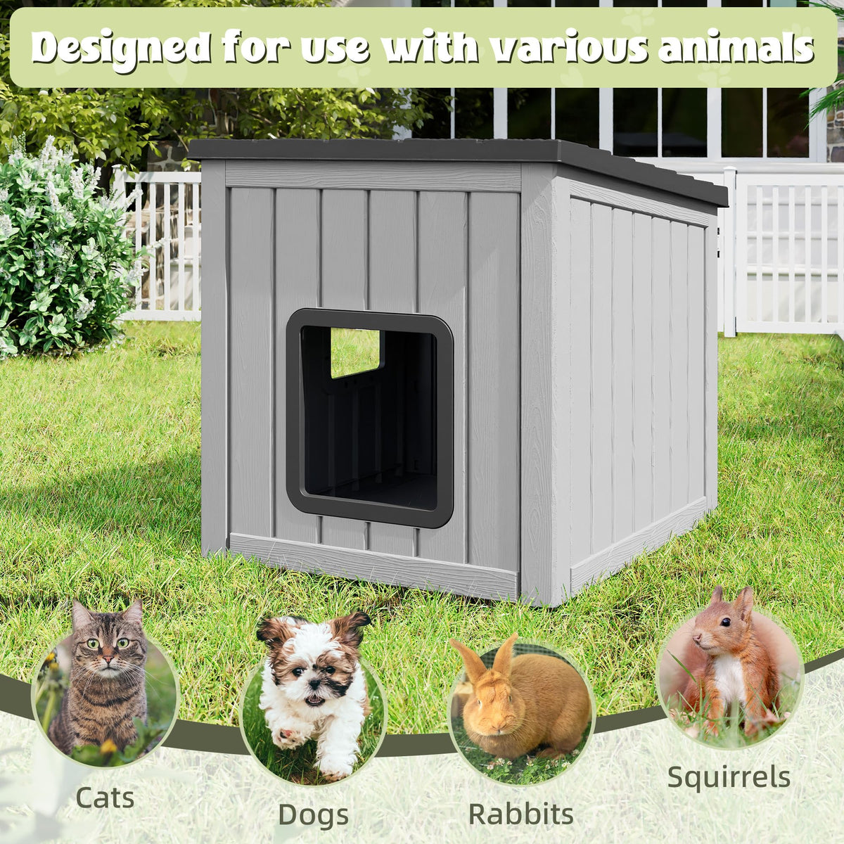 Weatherproof Outdoor Cat House with Air Holes H599137