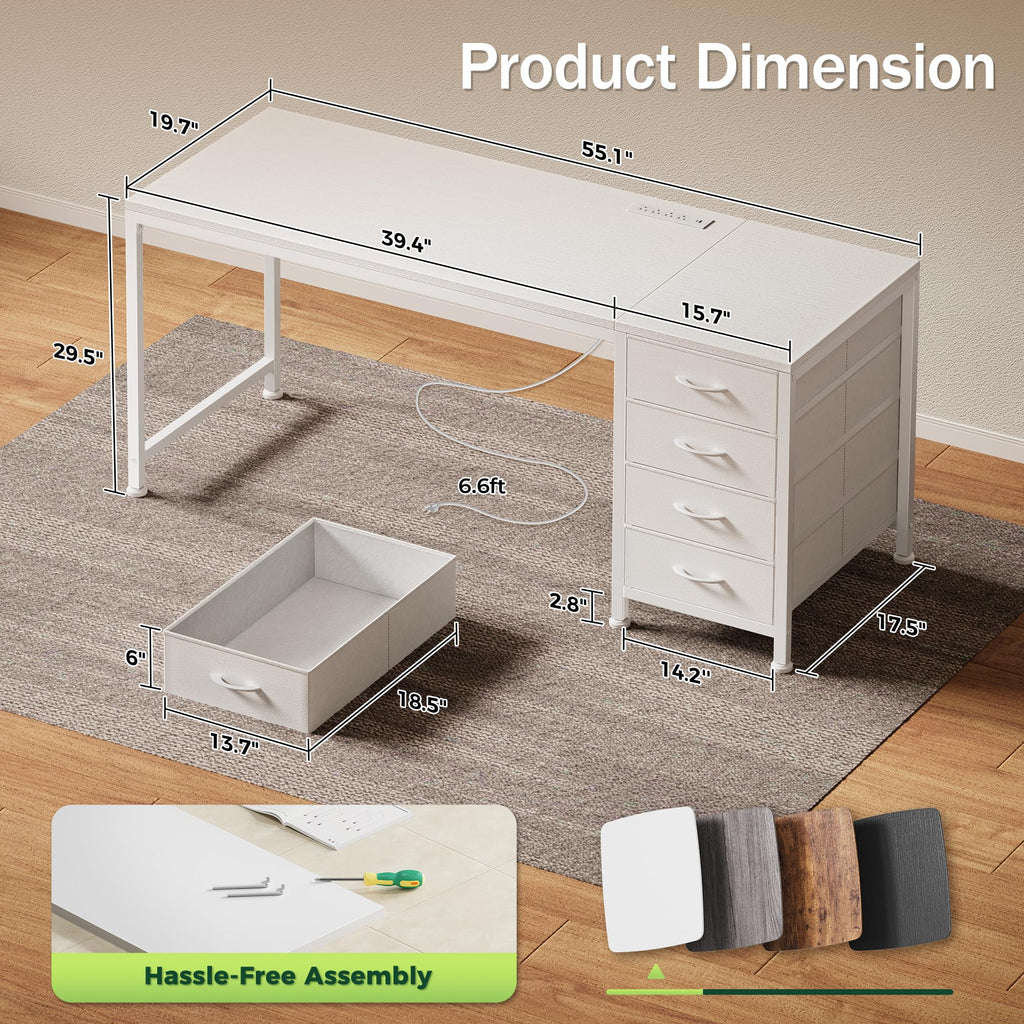 55.1 Inch White Desk with Power Outlets and USB-C Port X74268