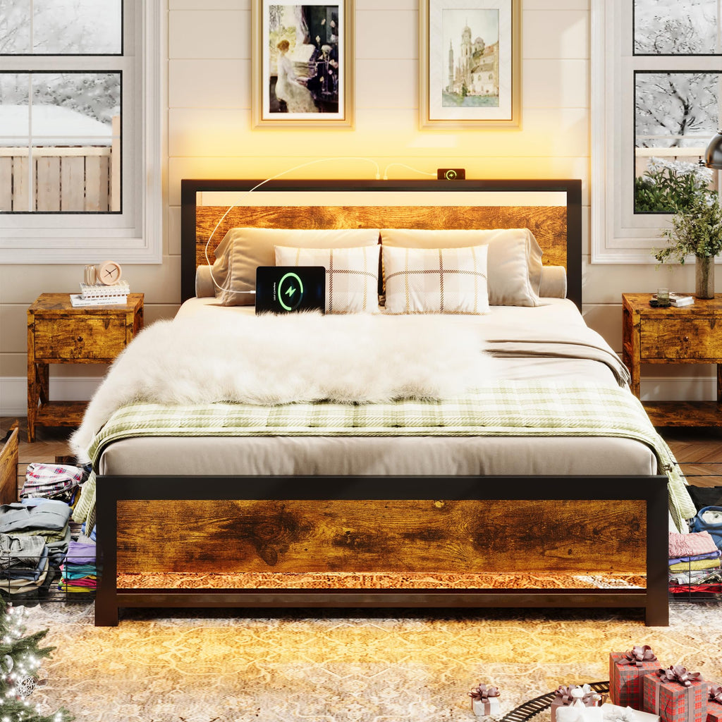 King Size Wood Bed Frame with 4 Storage Drawers P562