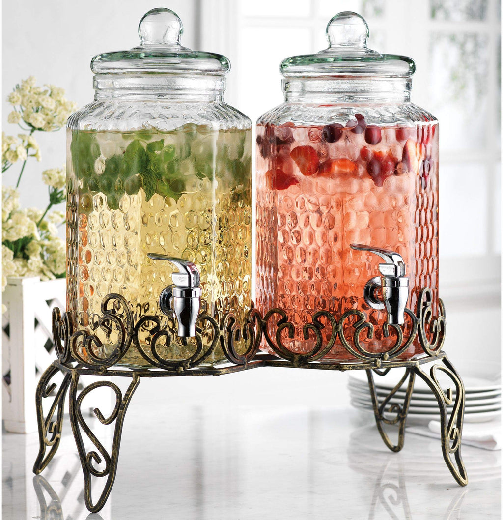 1 Gallon Glass Beverage Dispenser with Spigot Set of 2 Y1789