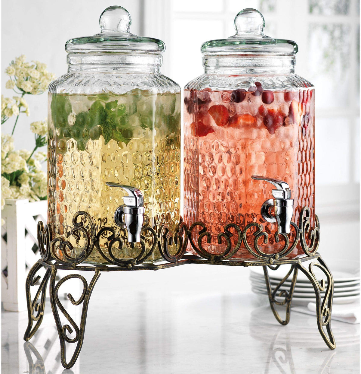 1 Gallon Glass Beverage Dispenser with Spigot Set of 2 Y1789